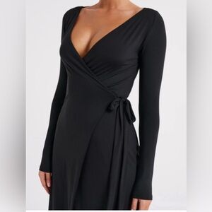 NWOT Meshki Gillian Recycled Nylon Wrap Maxi Dress with long sleeves, XXS